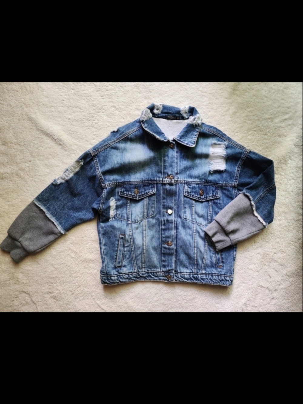 MITARA Distressed Mixed-Media Denim Jacket